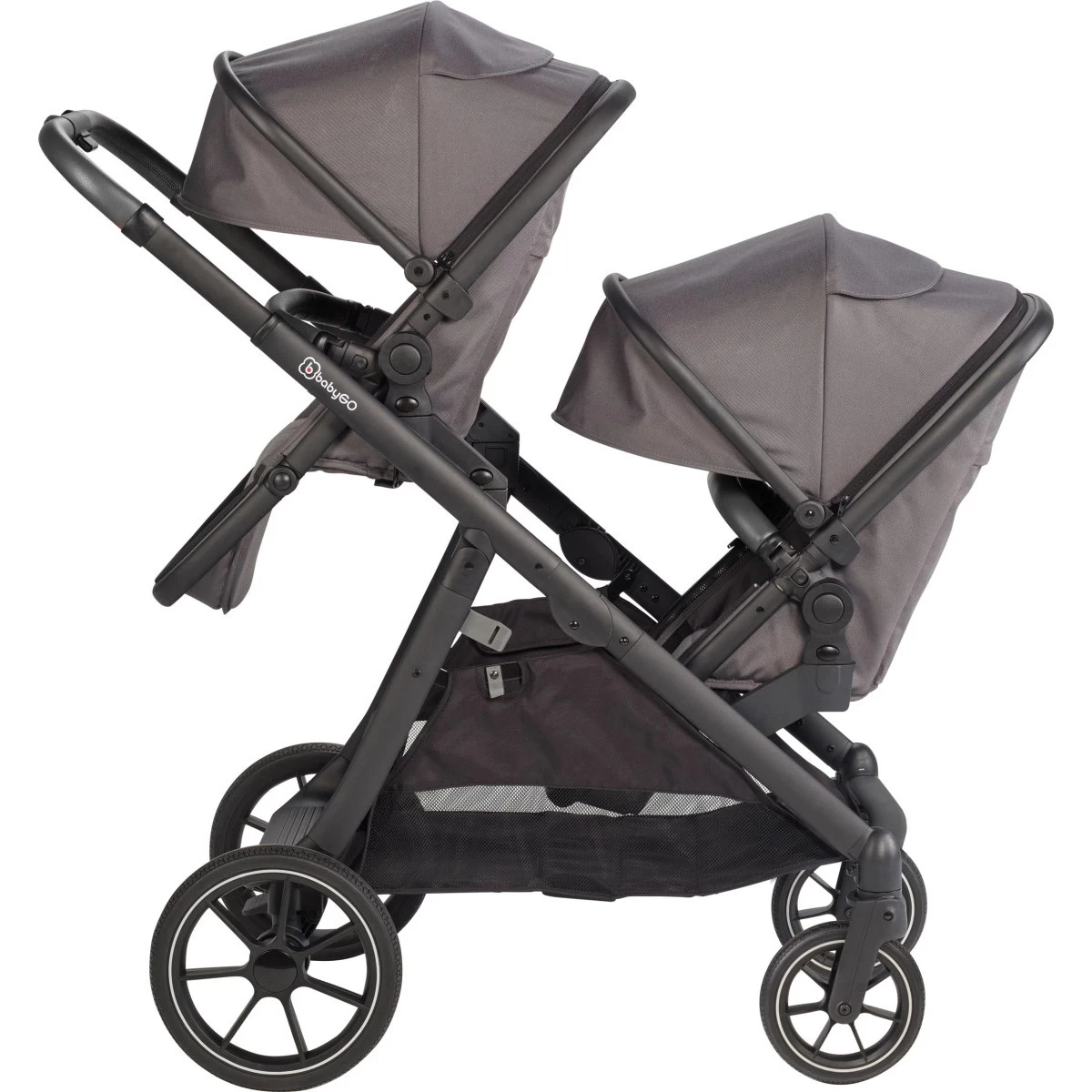 Babygo Duo Mega Grey Tandem Kinderwagen Incl. 2 Autostoelen 78001 - Afbeelding 5