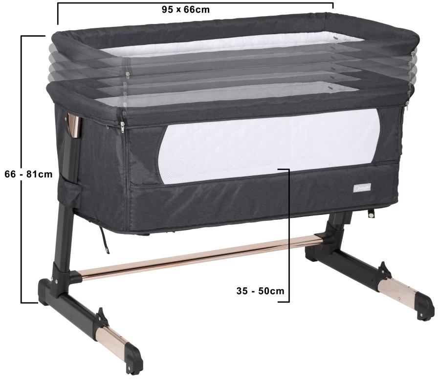 Babygo Together Zwart/Roségoud Wieg Aan Bed 4605 - Afbeelding 3