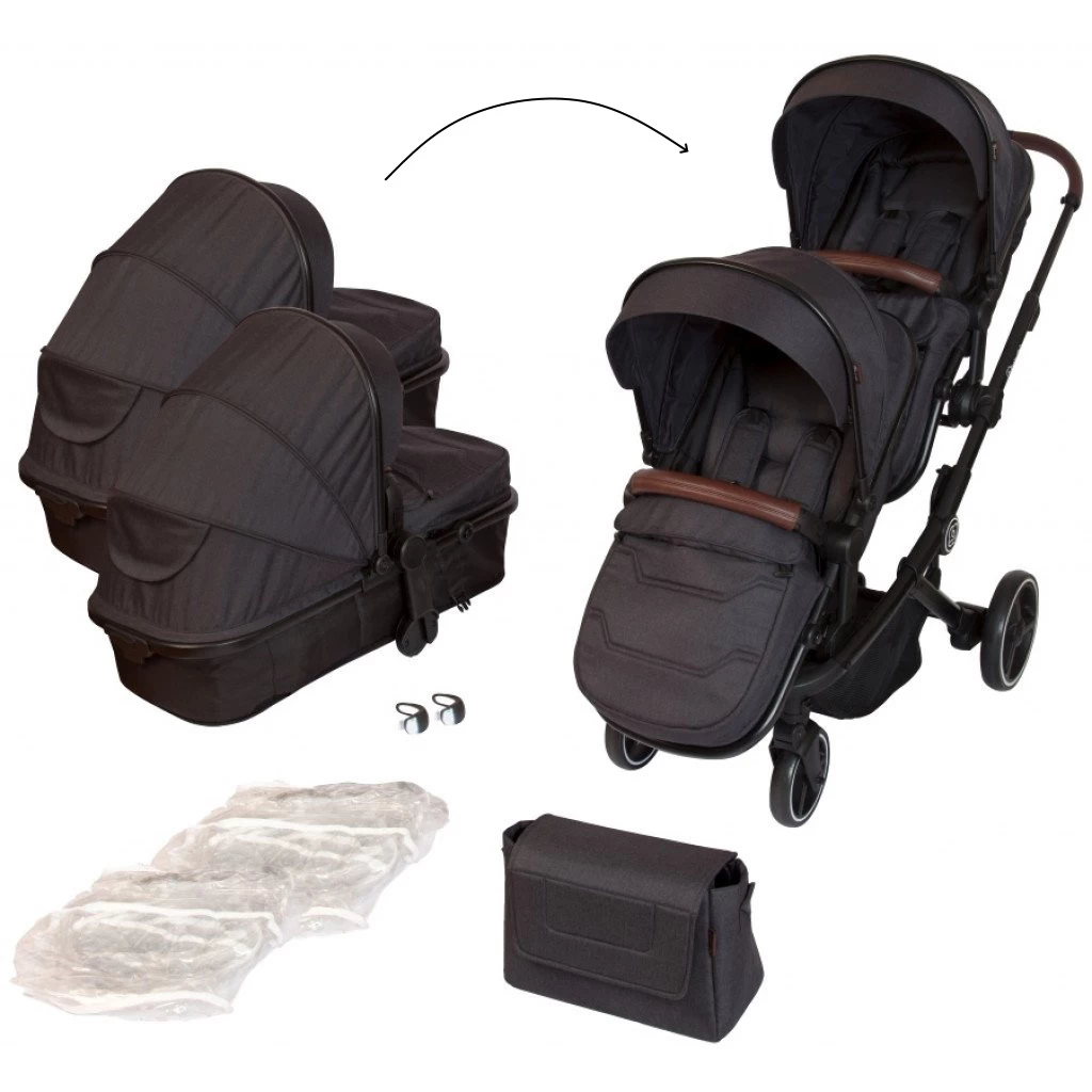 Babygo Twinner Grey Tandem Duowagen Incl. 2 Autostoelen - Afbeelding 2