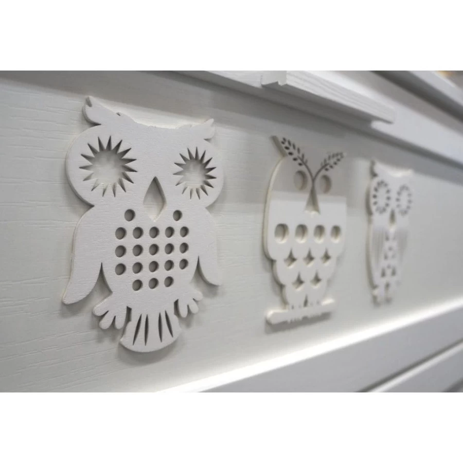 Babykamer Uil Wit: Ledikant, Commode En 2-Deurs Kast - Afbeelding 6