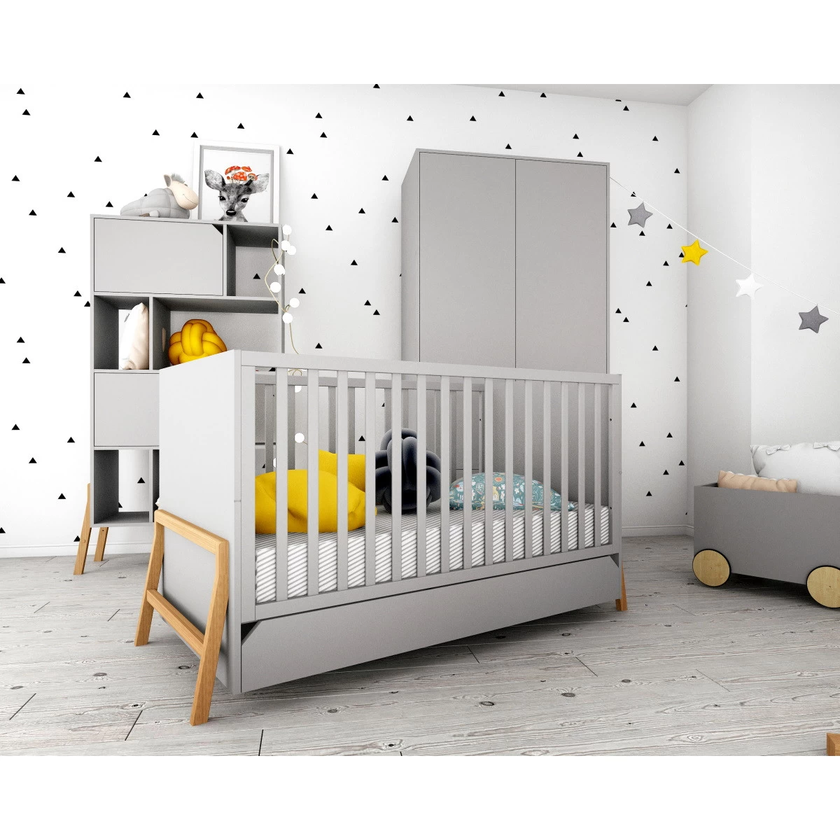 Bellamy Lotta Grey Babykamer: Ledikant/Juniorbed En Commode Met 6 Lades - Afbeelding 11
