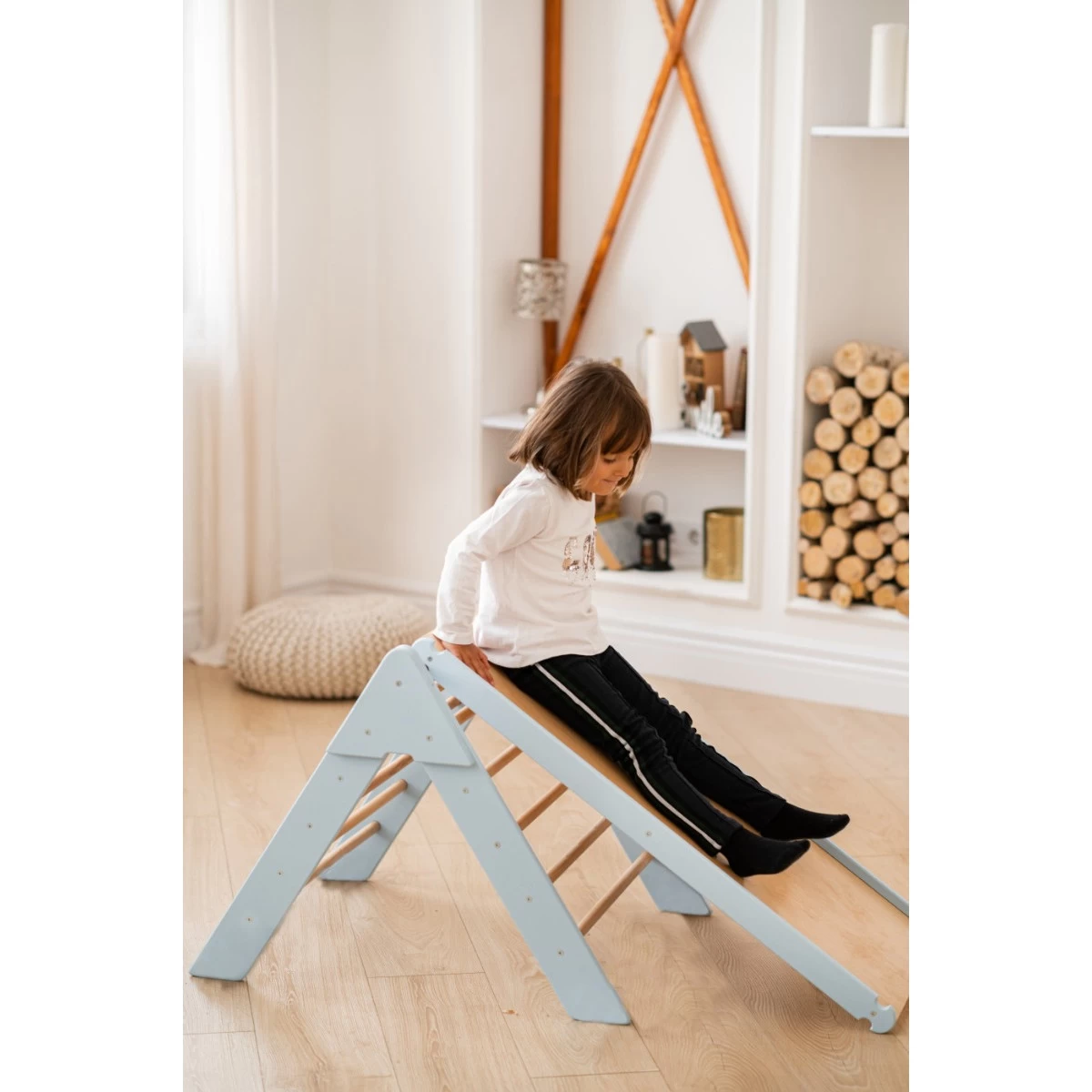 Luna Toys Blauw Houten Klimrek Met Glijbaan LU-36967 - Afbeelding 5