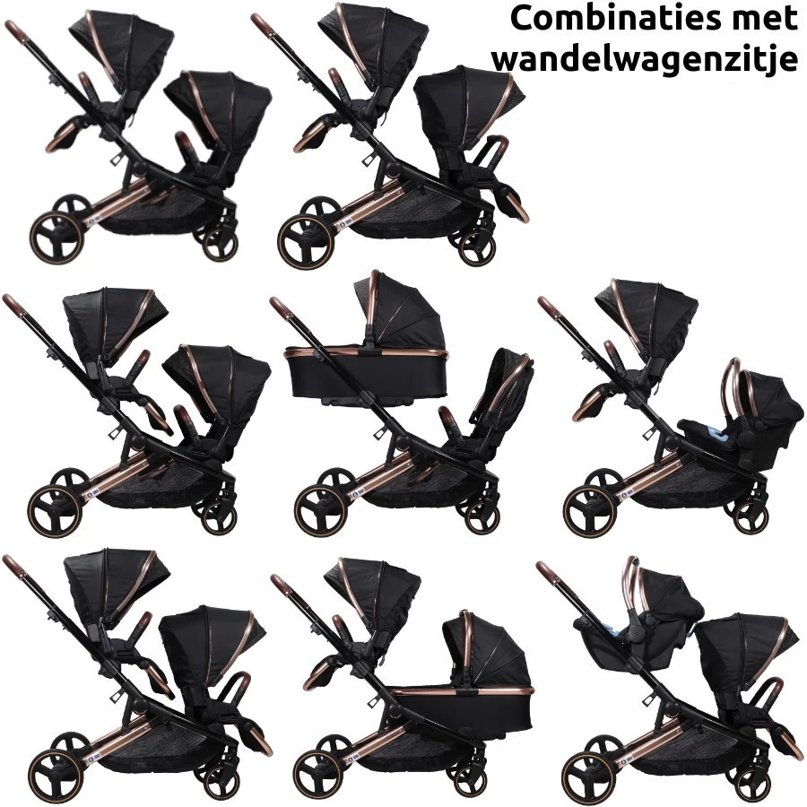 Ding Amigo Black/Rose Tweeling Kinderwagen Incl. 2 Autostoelen DI-191711 - Afbeelding 8