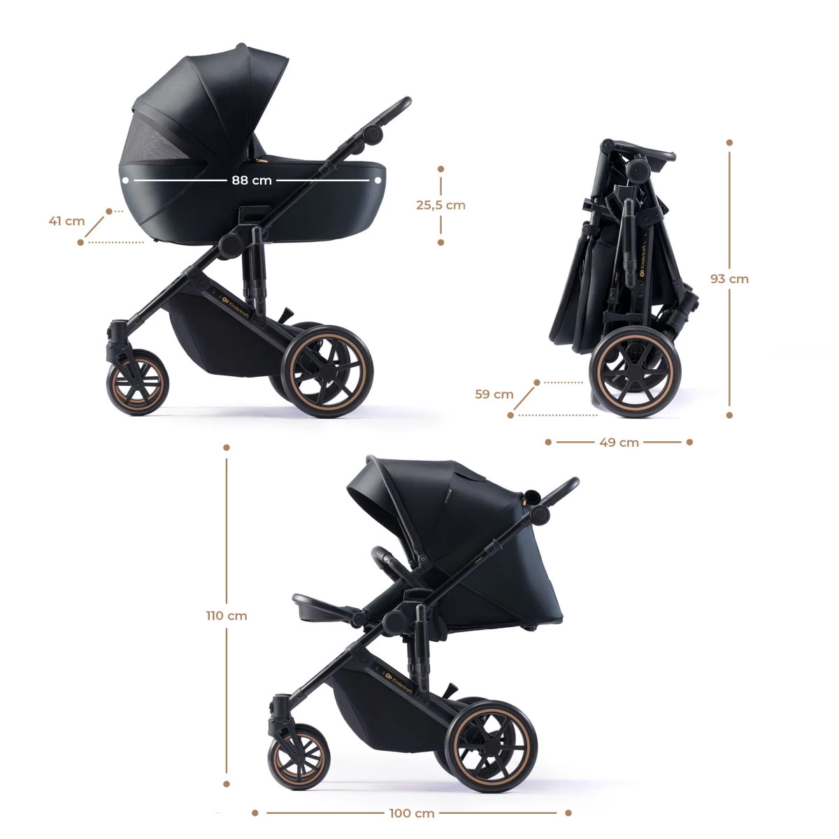 Kinderkraft Prime 2 Venezian Black 3-in-1 Kinderwagen Incl. Autostoel KSPRIM02BLK3000 - Afbeelding 9