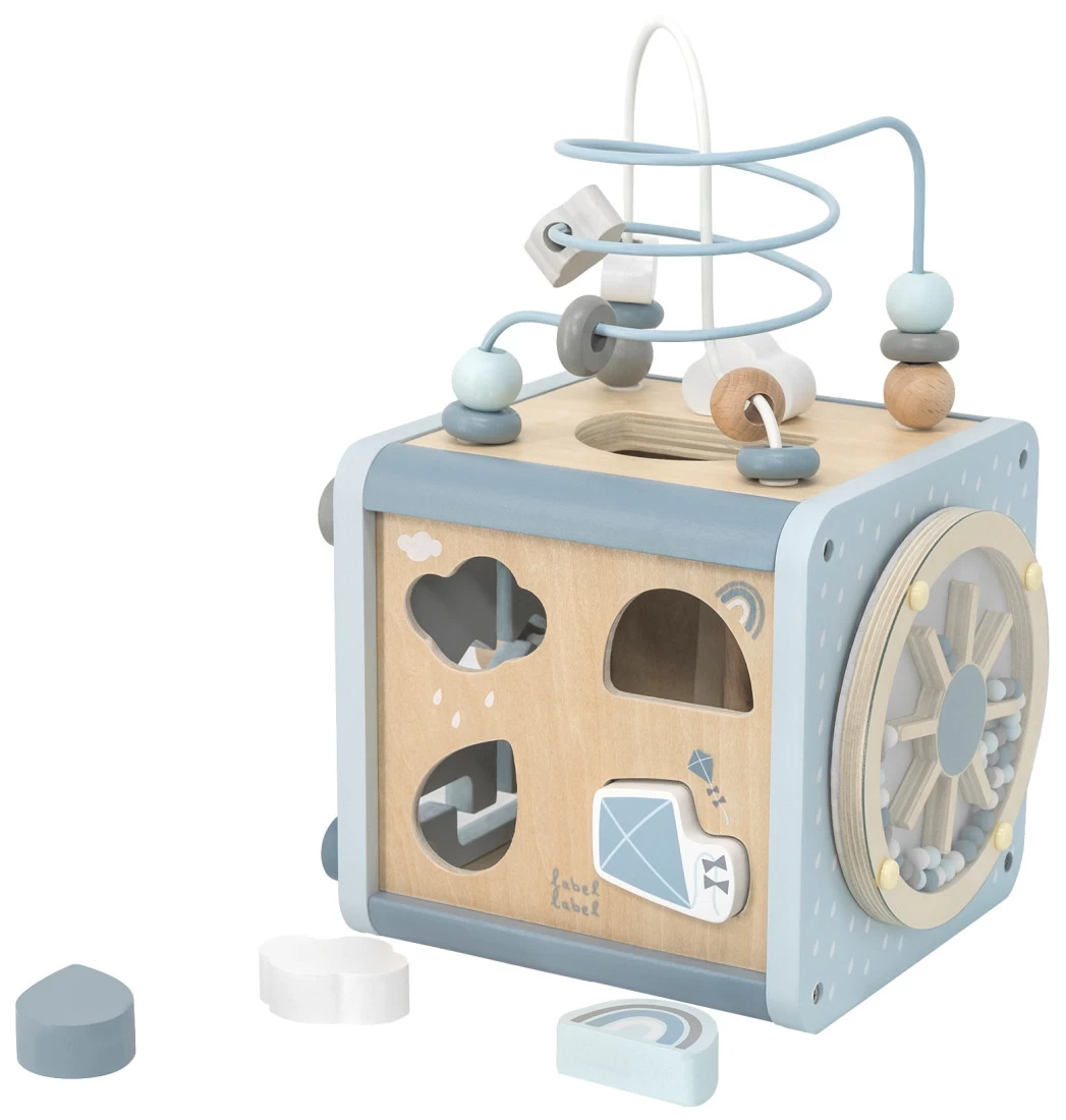 Label Label Blauw Houten Activiteitenkubus LLWT-34307