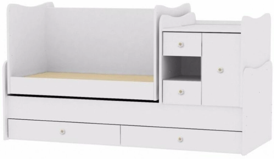 Lorelli Mini Max White/Artwood 2-in-1 Bed En Commode 190/72 1015050-0030 - Afbeelding 2