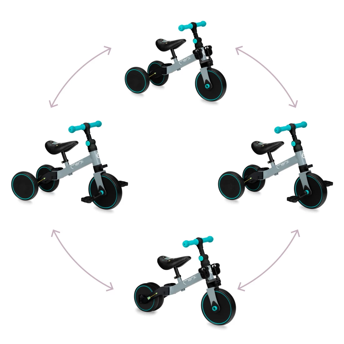 Momi Loris Grey/Turquoise 4-in-1 Ride-On Loopfiets ROBI00041 - Afbeelding 9