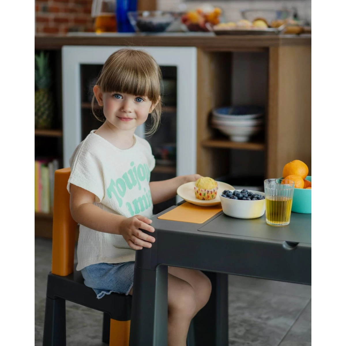 Tega Baby Teggi Graphite/Mustard Multifun 3-in-1 Tafel Met Twee Stoeltjes TI-011-172 - Afbeelding 2
